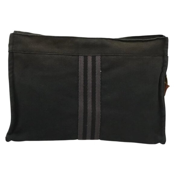 HERMES Fourre Tout Clutch Bag Canvas Black Auth ti3076 - Picture 1 of 16